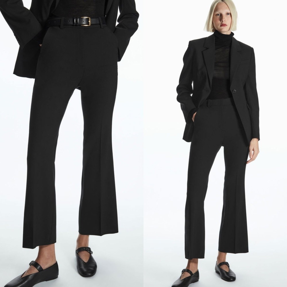 NWT COS Flared Wool Trousers Black Size 2 | Cropped High Waist Work Pants
